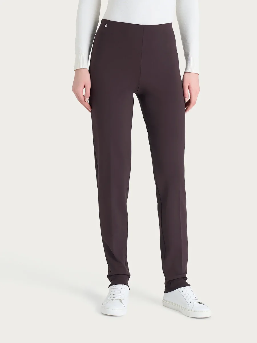 Pantalone a sigaretta con risvolto in Cashmere Compact - Chocolate Torte