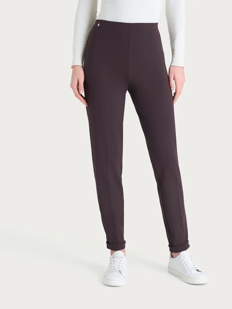 Pantalone a sigaretta con risvolto in Cashmere Compact - Chocolate Torte - immagine 4