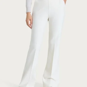 Pantalone flare lungo con tasche in Compact - Avorio