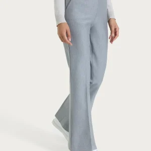 Pantalone flare lungo con tasche in Compact - Grigio Mel.