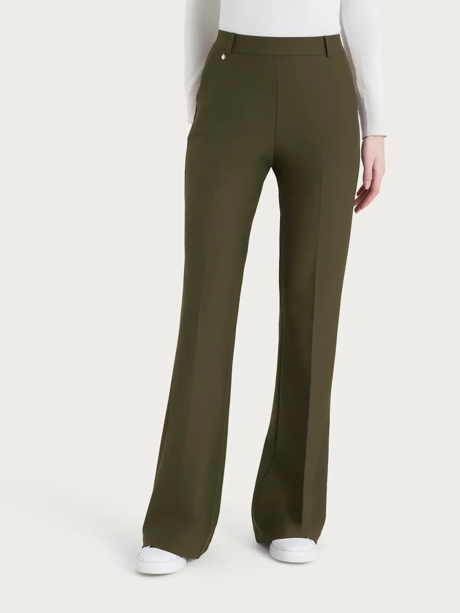 Pantalone flare lungo con tasche in Compact - Dark Olive - immagine 2