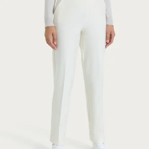 Pantalone ampio con tasche e risvolto in Compact - Avorio