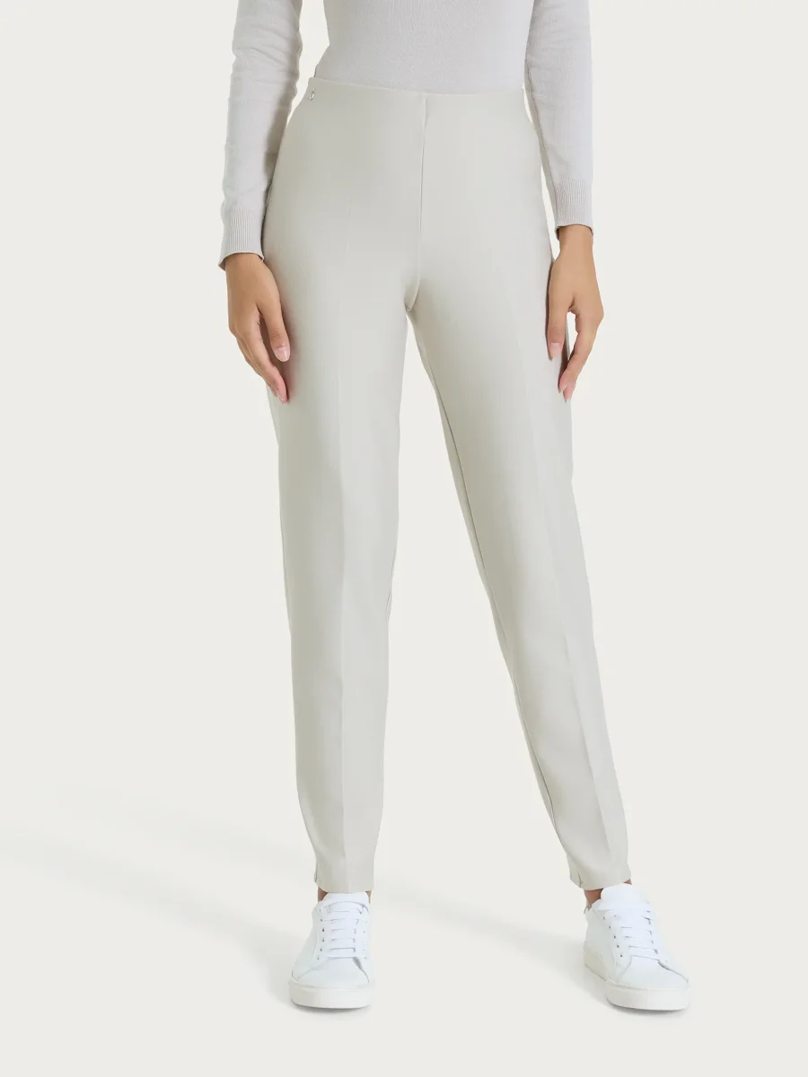 Pantalone a sigaretta con risvolto in Compact - Champignon