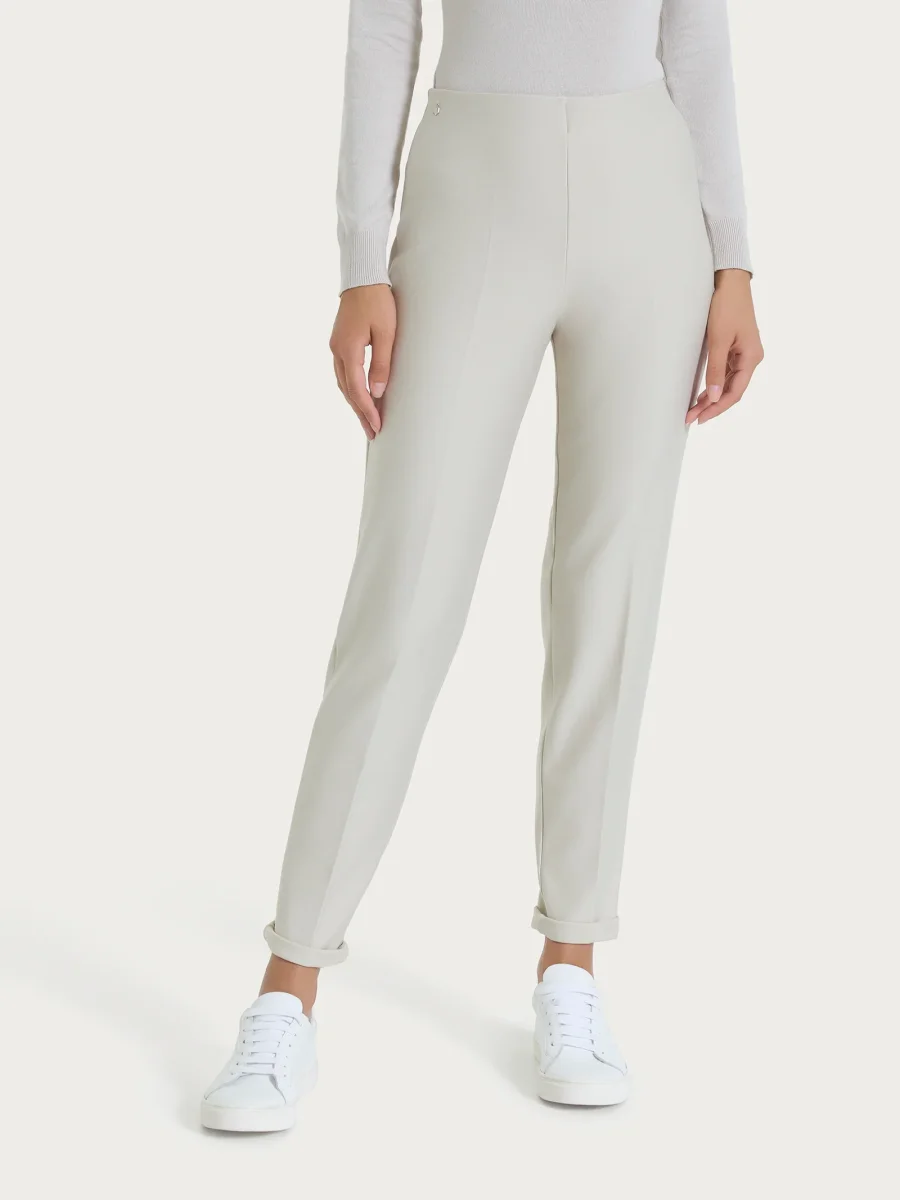 Pantalone a sigaretta con risvolto in Compact - Champignon - immagine 3