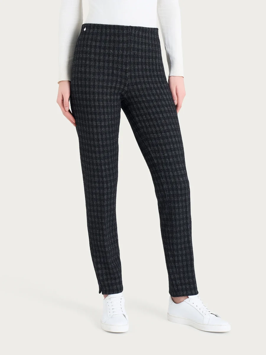 Pantalone a sigaretta con spacchetti in Eco Jacquard misto lana - Fant.Nero - immagine 2