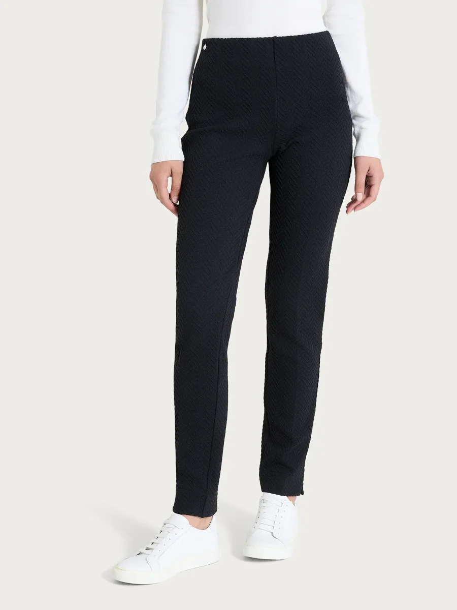 Pantalone a sigaretta con spacchetti in Eco Jacquard - Nero - immagine 2