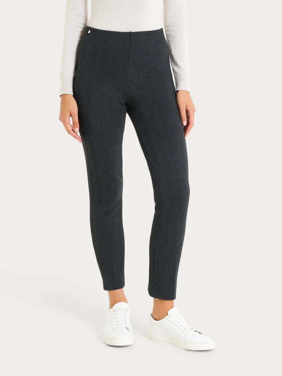 Pantalone a sigaretta con spacchetti in Eco Jacquard - Oscuro Mel.