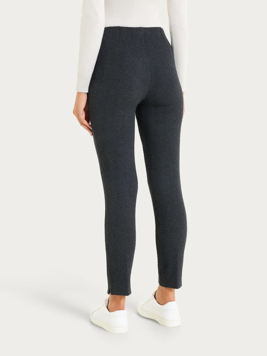 Pantalone a sigaretta con spacchetti in Eco Jacquard - Oscuro Mel. - immagine 3