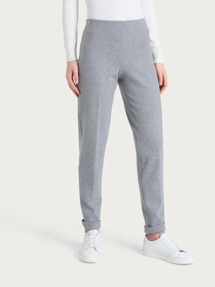 Pantalone in fantasia a sigaretta con spacchetti in Eco Jacquard - Fant.Grigio Mel. - immagine 3