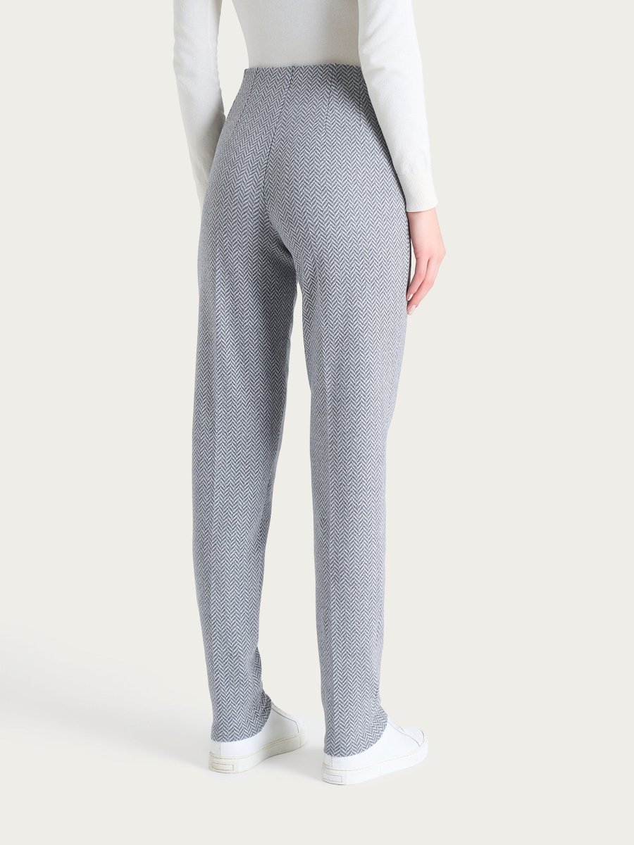 Pantalone in fantasia a sigaretta con spacchetti in Eco Jacquard - Fant.Grigio Mel. - immagine 5