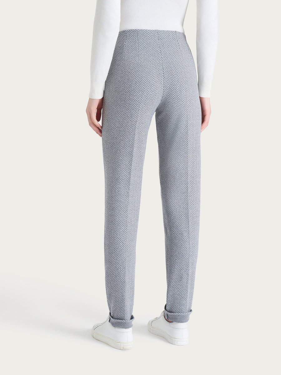 Pantalone in fantasia a sigaretta con spacchetti in Eco Jacquard - Fant.Grigio Mel. - immagine 6