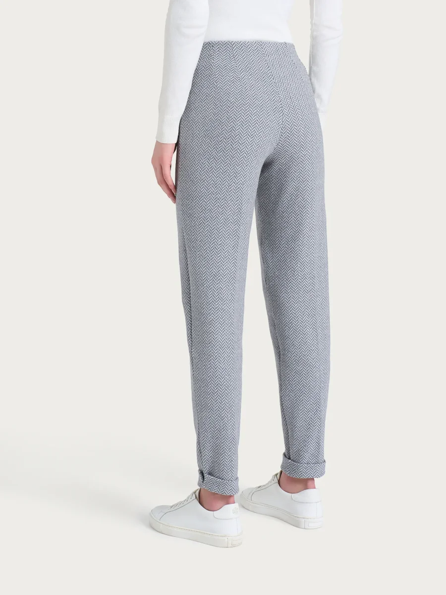 Pantalone in fantasia a sigaretta con spacchetti in Eco Jacquard - Fant.Grigio Mel. - immagine 7