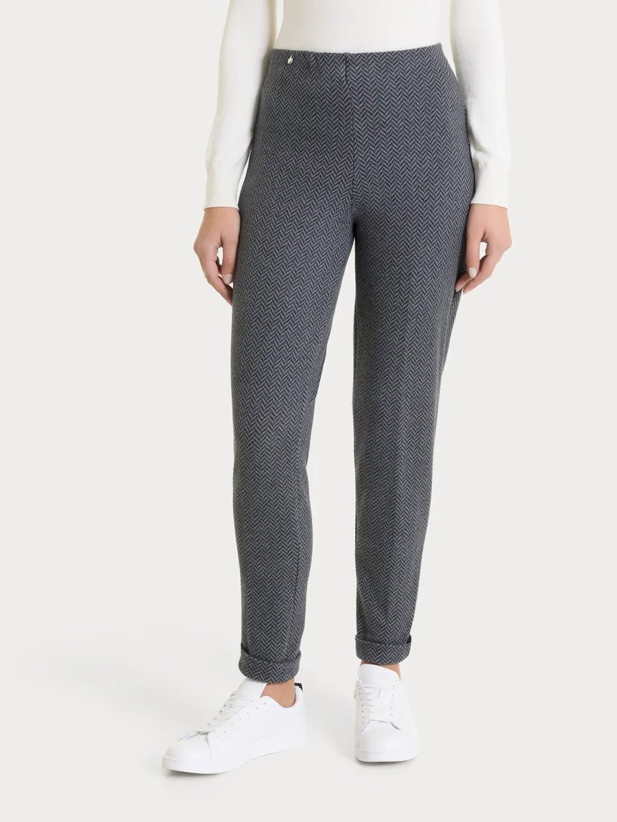 Pantalone in fantasia a sigaretta con spacchetti in Eco Jacquard - Fant.Oscuro Mel