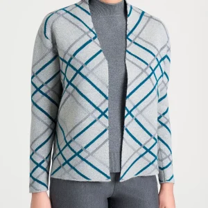 Cardigan aperto con fantasia check in Natural Soft - Fant.Ghiaia Mel.