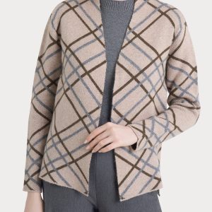Cardigan aperto con fantasia check in Natural Soft - Fant.Zenzero Mel.