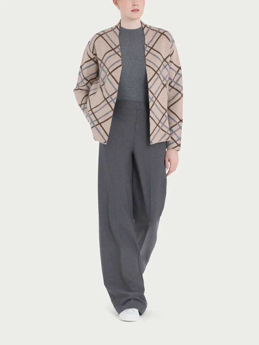Cardigan aperto con fantasia check in Natural Soft - Fant.Zenzero Mel. - immagine 5