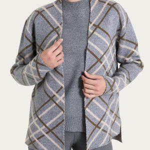Cardigan aperto con fantasia check in Natural Soft - Fant. Ferro Mel.
