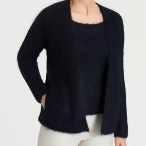 Cardigan aperto in Misto Alpaca - Nero