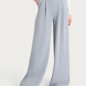 Pantalone gessato a palazzo con tasche e pinces in Eco Jacquard - Fant.Grigio Mel.
