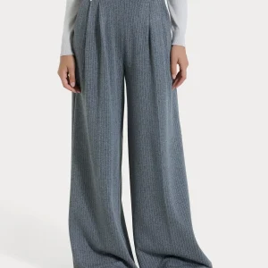 Pantalone gessato a palazzo con tasche e pinces in Eco Jacquard - Fant.Ardesia Mel.