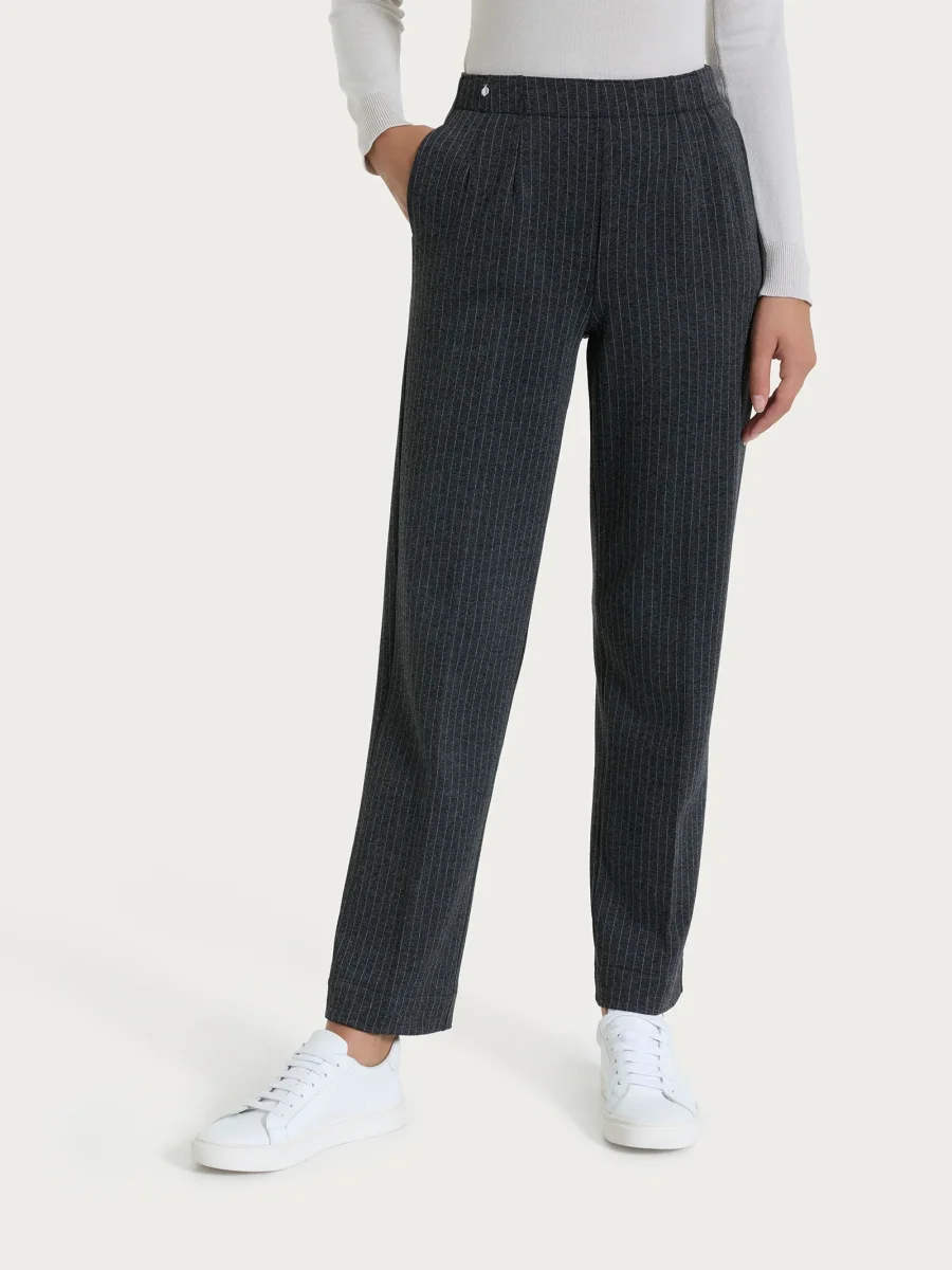 Pantalone gessato dritto con tasche in Eco Jacquard - Fant.Oscuro Mel