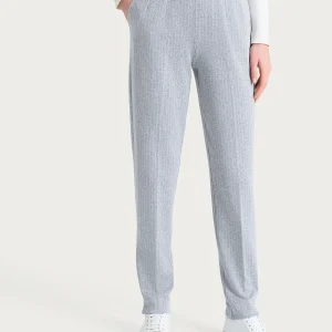 Pantalone gessato a sigaretta con spacchetti in Eco Jacquard - Fant.Grigio Mel.