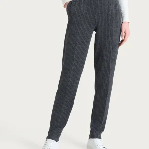 Pantalone gessato a sigaretta con spacchetti in Eco Jacquard - Fant.Oscuro Mel