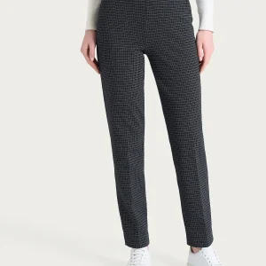 Pantalone dritto con tasche e fantasia check in Eco Jacquard  - Fant.Nero