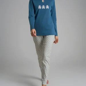 Pigiama con scollo a goccia e dettaglio in Interlock di cotone 56-60 - Fant. Real Teal Tartan