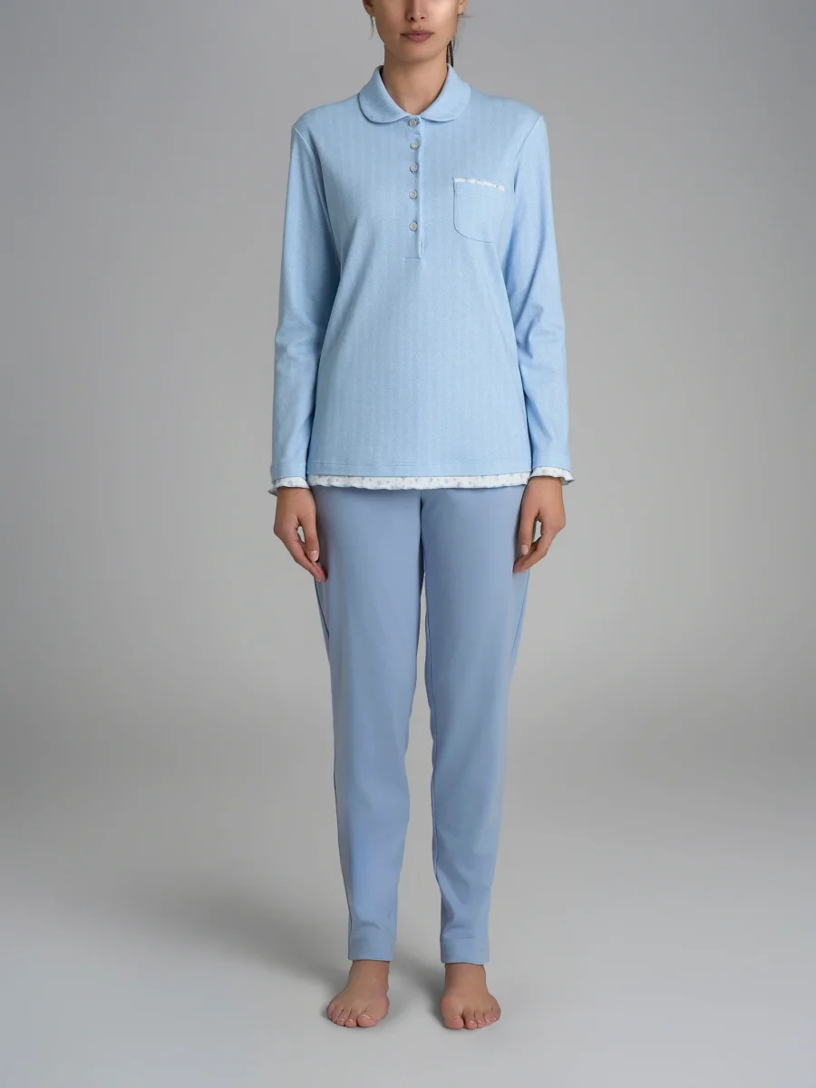 Pigiama a serafino con colletto in Interlock di cotone - Fant. Eventide Spina di Pesce