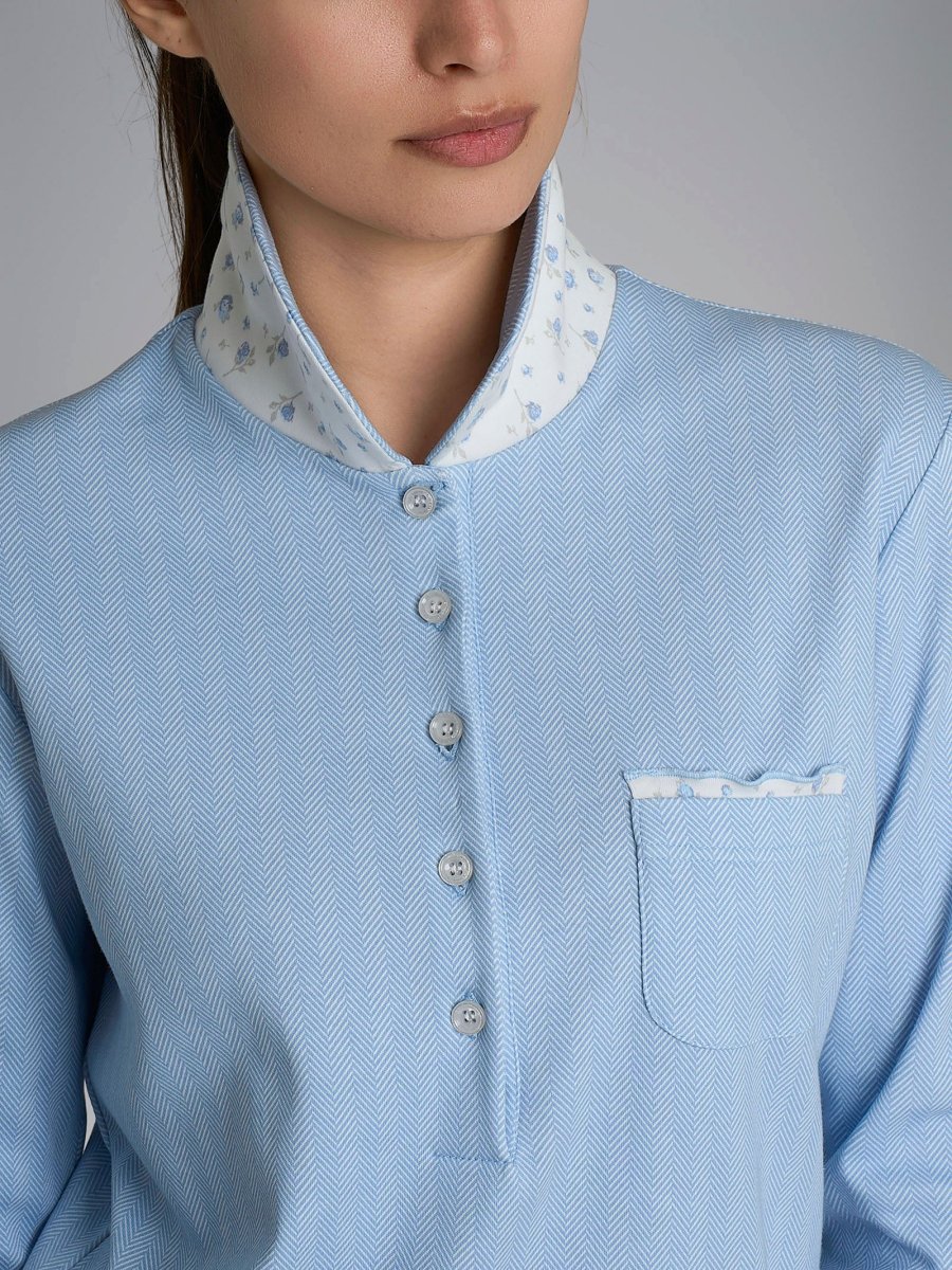 Pigiama a serafino con colletto in Interlock di cotone - Fant. Eventide Spina di Pesce - immagine 4