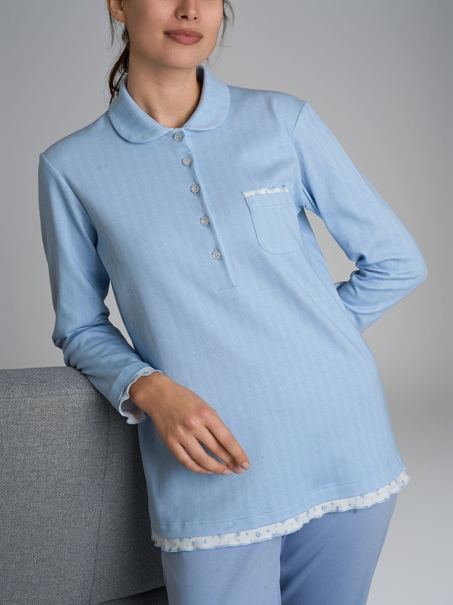 Pigiama a serafino con colletto in Interlock di cotone - Fant. Eventide Spina di Pesce - immagine 5