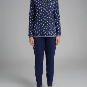 Pigiama a serafino con colletto in Interlock di cotone - Fant. Naval Academy Fiore