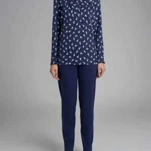 Pigiama a serafino con pieghe in Interlock di cotone 40-54 - Fant. Naval Academy Fiore