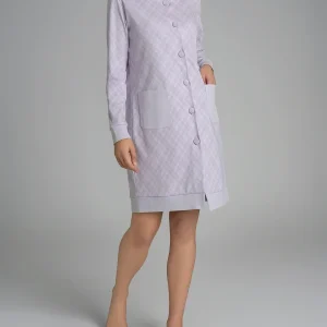 Vestaglia tartan aperta con collo alto in Interlock di cotone - Fant. Lavender Blue