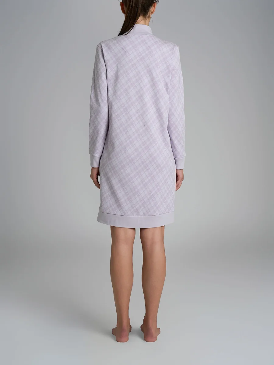 Vestaglia tartan aperta con collo alto in Interlock di cotone - Fant. Lavender Blue - immagine 3