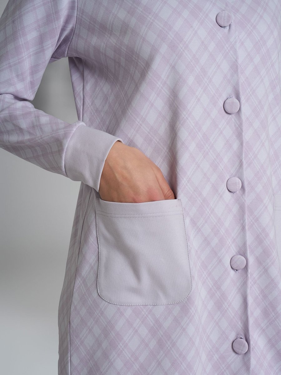 Vestaglia tartan aperta con collo alto in Interlock di cotone - Fant. Lavender Blue - immagine 4