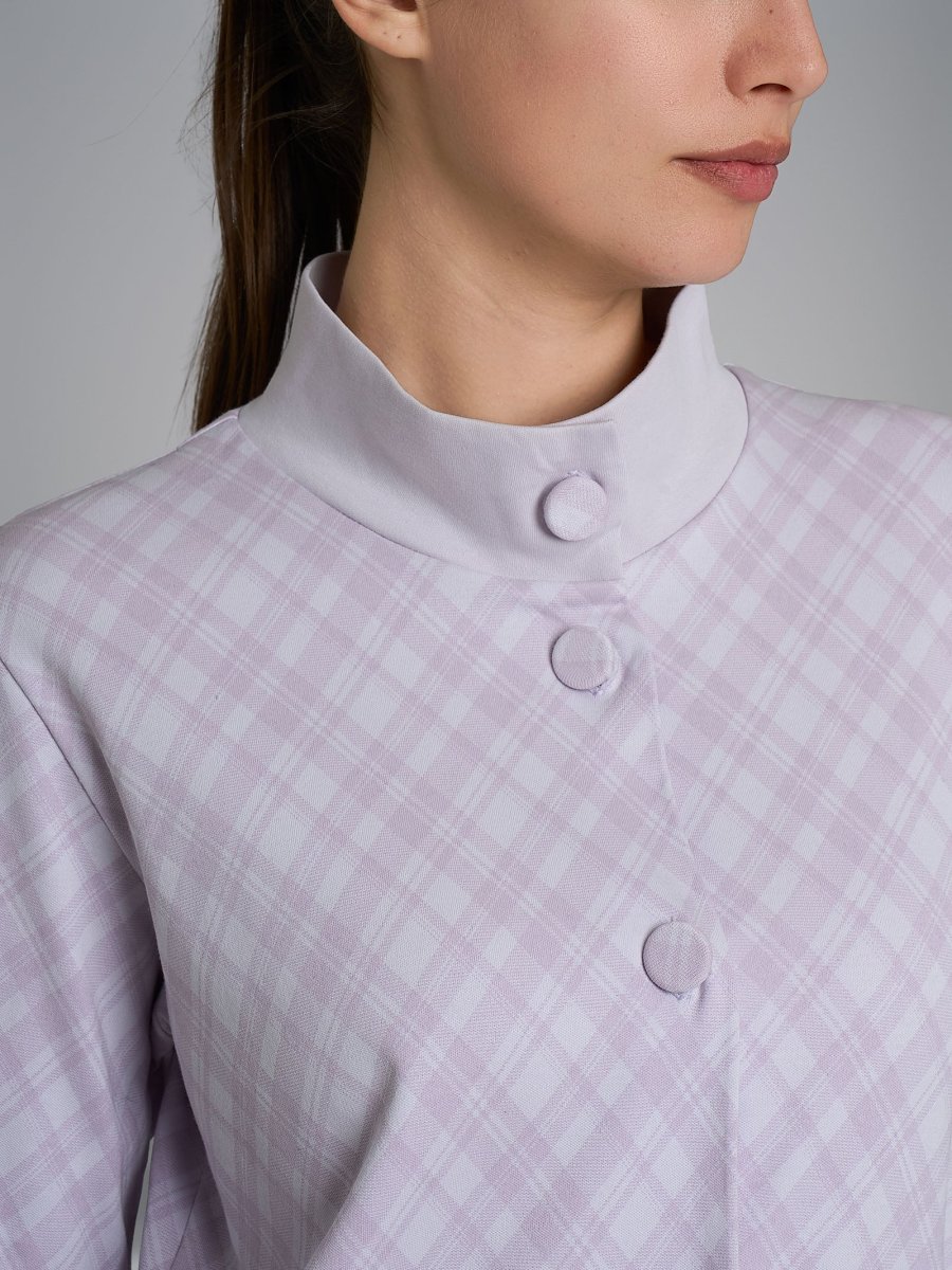 Vestaglia tartan aperta con collo alto in Interlock di cotone - Fant. Lavender Blue - immagine 5