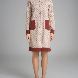 Vestaglia tartan aperta con collo alto in Interlock di cotone - Fant. Henna Small Tartan