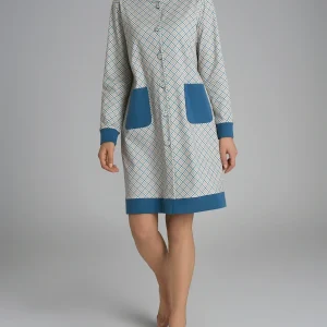 Vestaglia tartan aperta con collo alto in Interlock di cotone - Fant. Real Teal Tartan