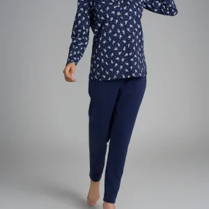 Pigiama a serafino con dettagli in Interlock di cotone 40-54 - Fant. Naval Academy Fiore