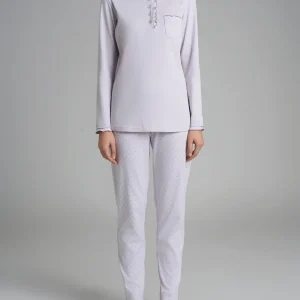 Pigiama a serafino con rouches in Interlock di cotone - Fant. Lavender Blue