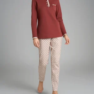 Pigiama a serafino con rouches in Interlock di cotone - Fant. Henna Small Tartan