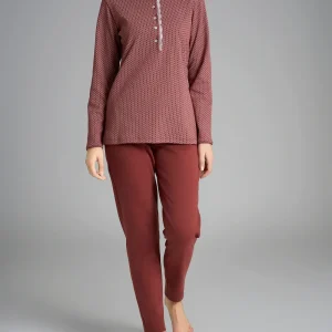 Pigiama a serafino con pizzo in Interlock di cotone 40-54 - Fant. Henna Micro Cravatier