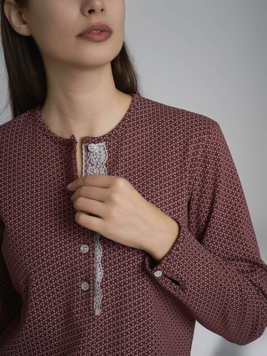 Pigiama a serafino con pizzo in Interlock di cotone 40-54 - Fant. Henna Micro Cravatier - immagine 4