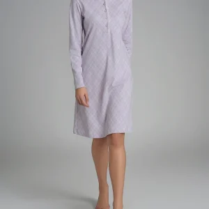 Camicia da notte con pizzo in Interlock di cotone 40-54 - Fant. Lavender Blue