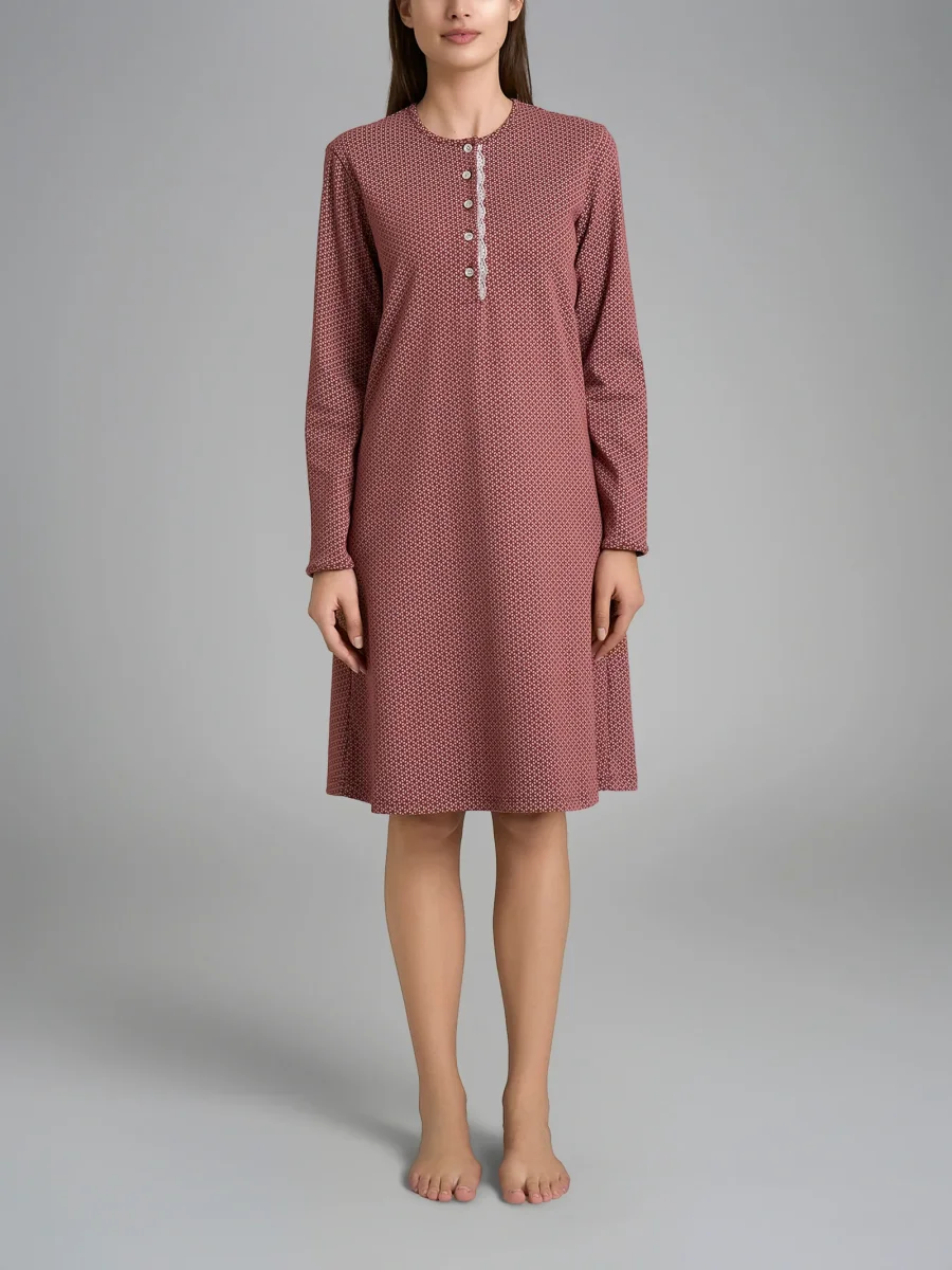 Camicia da notte con pizzo in Interlock di cotone 40-54 - Fant. Henna Micro Cravatier - immagine 2