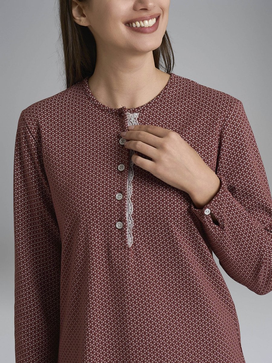 Camicia da notte con pizzo in Interlock di cotone 40-54 - Fant. Henna Micro Cravatier - immagine 4