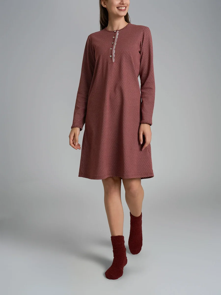 Camicia da notte con pizzo in Interlock di cotone 40-54 - Fant. Henna Micro Cravatier - immagine 5