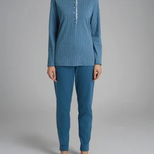 Pigiama a serafino con pizzo in Interlock di cotone 56-60 - Fant. Real Teal Micro Cravatier